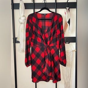 Red Plaid Express Wrap Dress